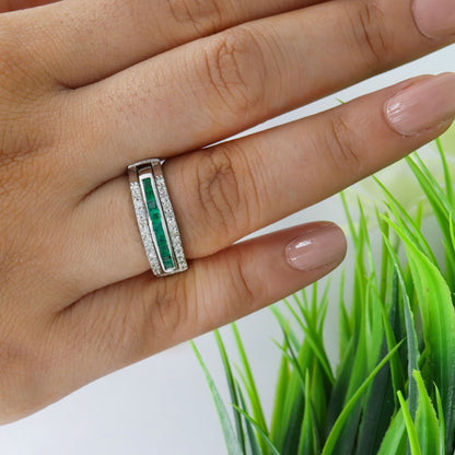 Magical Band Band Half Eternity Band Ruby Blue Sapphire Emerald Stone Ring Silver