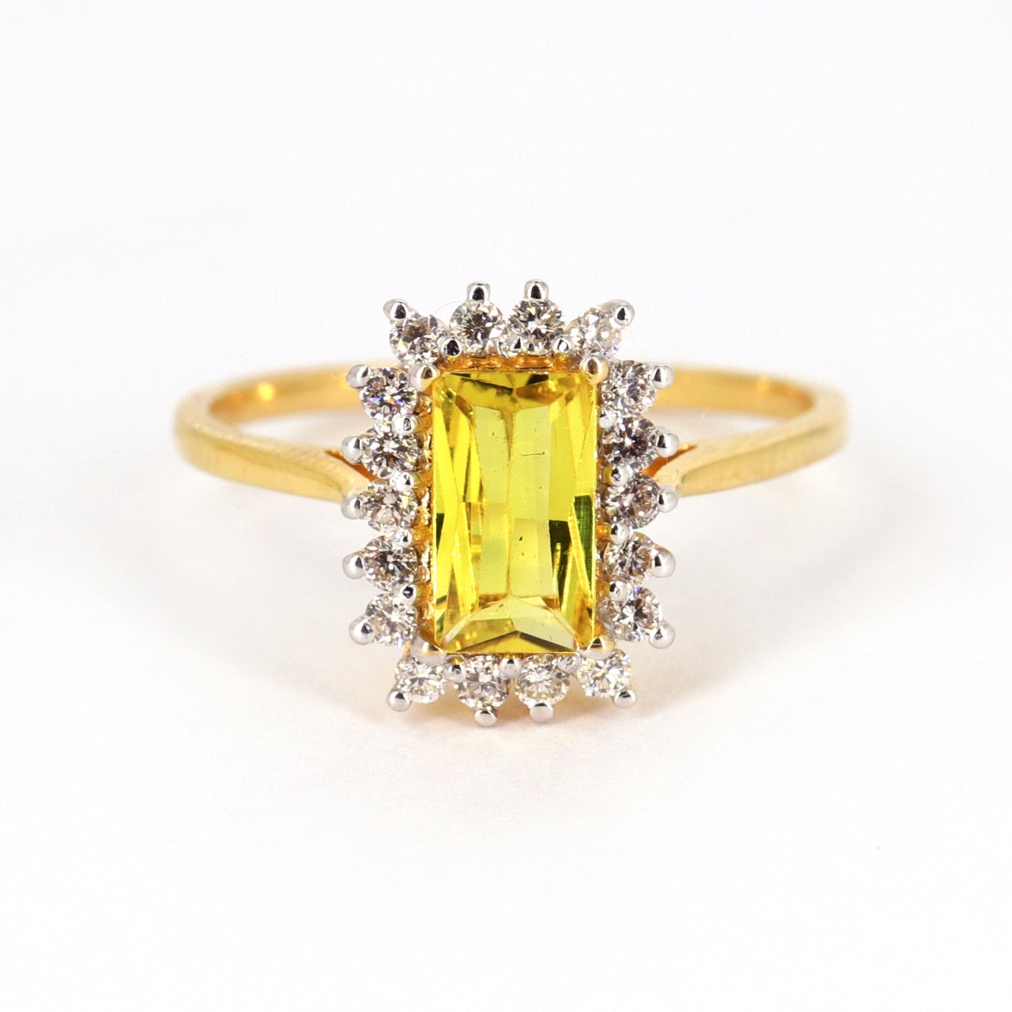 Art Deco Style Emerald Cut Yellow Sapphire Ring 14K Gold