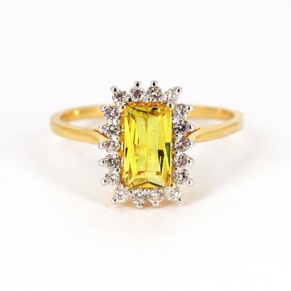 Art Deco Style Emerald Cut Yellow Sapphire Ring 14K Gold