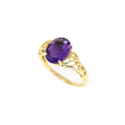 Detailed Genuine Amethyst Ring 14K Gold
