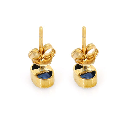 Blue Sapphire Studs 9K Yellow Oval Cut Sapphire Earring Gold