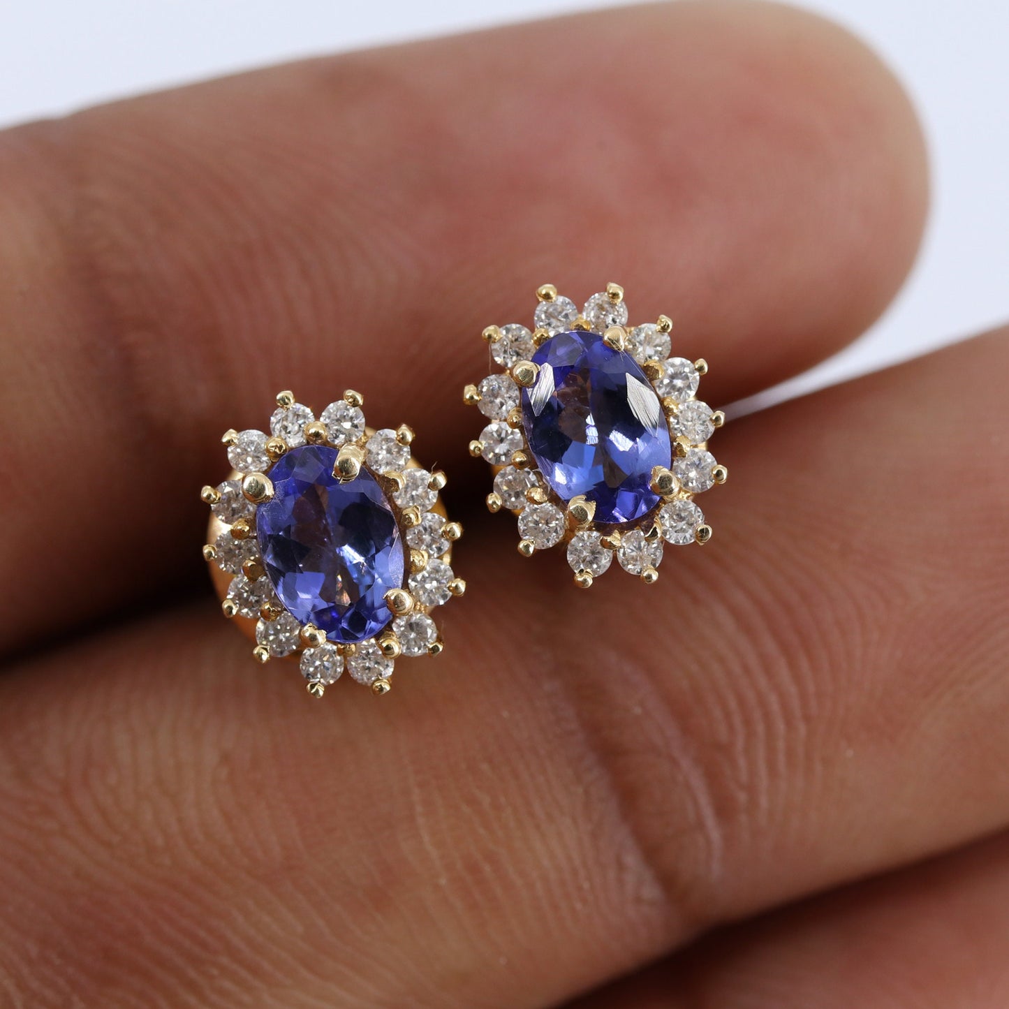 Cluster Studs Yellow Studded Tanzanite Earring 14K Gold
