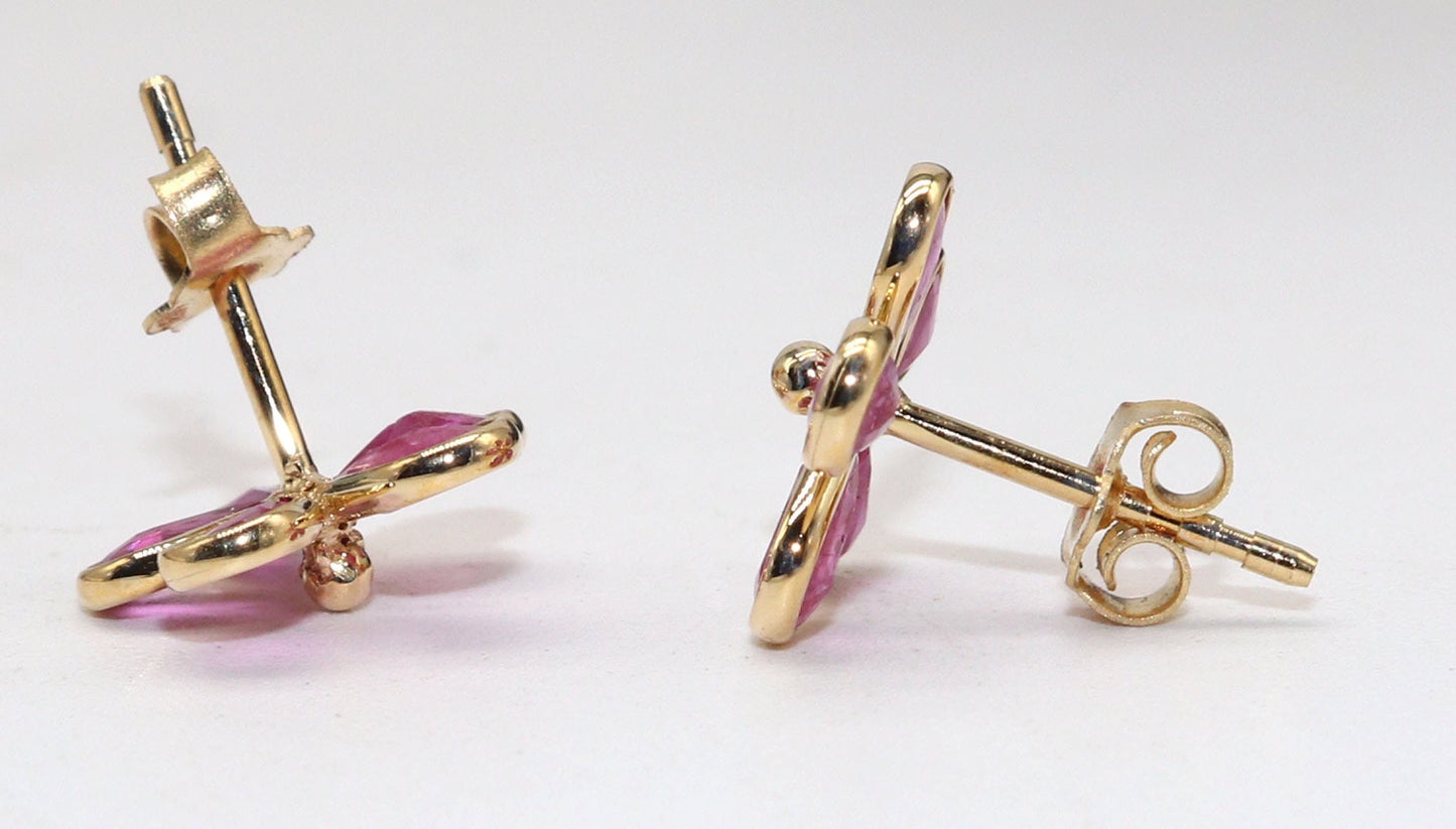 Yellow Floral Handmade Ruby Hanging Earring 18K Gold