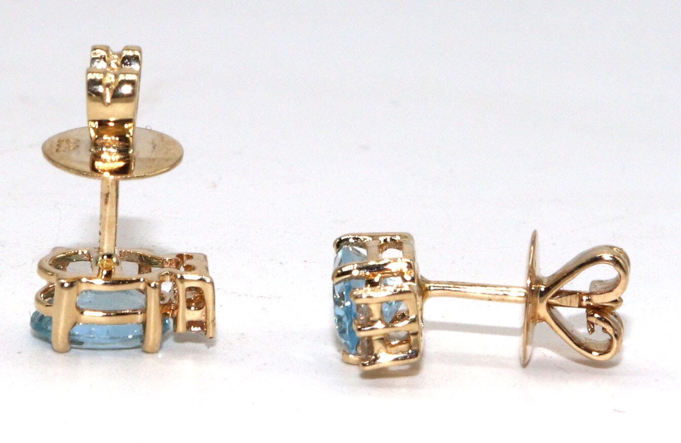 Aquamarine Stud Earring 14K Gold
