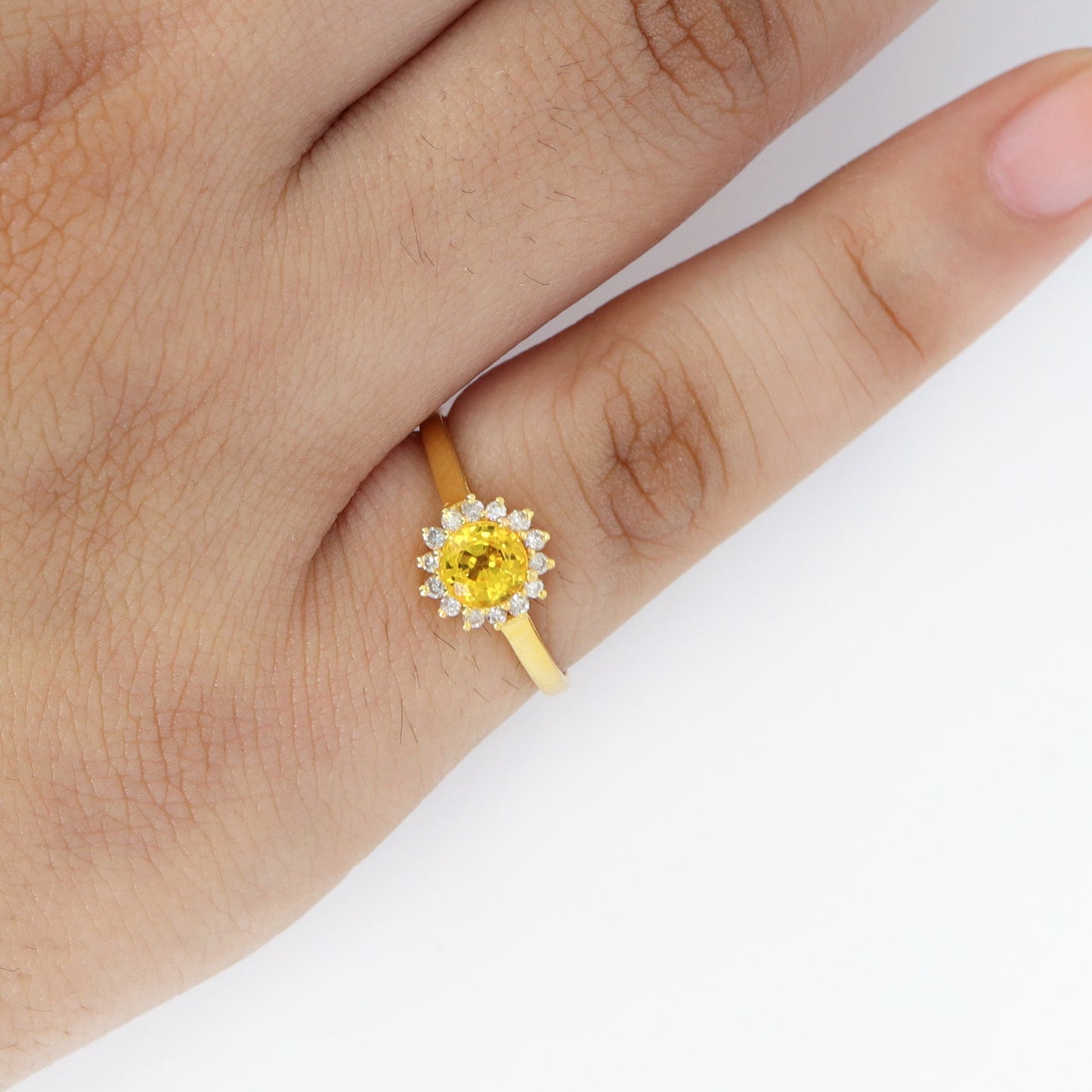 Brilliant Cut Yellow Sapphire Ring 14K Gold