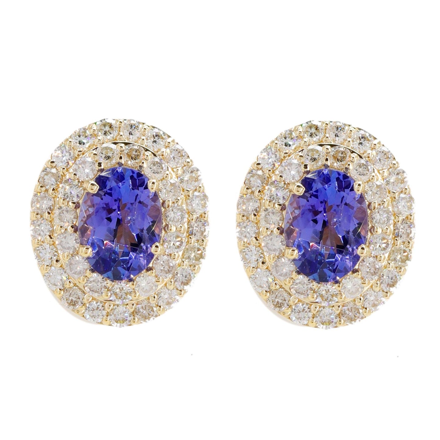 Oval Tanzanite & Double Cut Earring 14K Gold