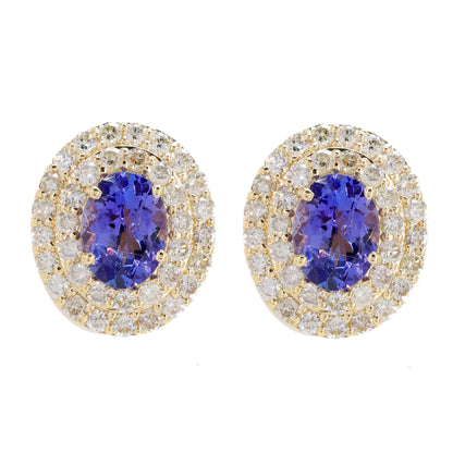 Oval Tanzanite & Double Cut Earring 14K Gold