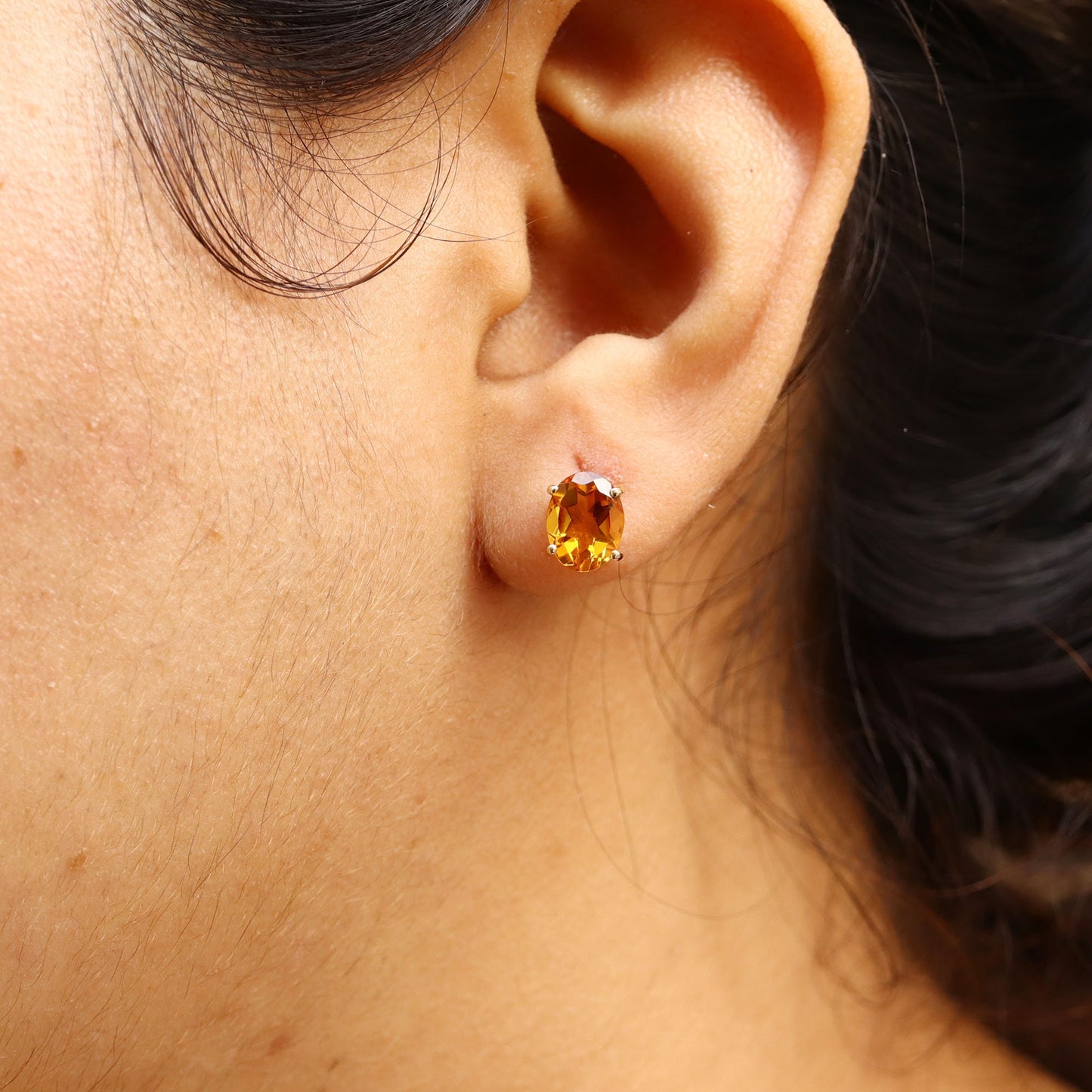 Genuine Citrine Stud Earring 14K Gold