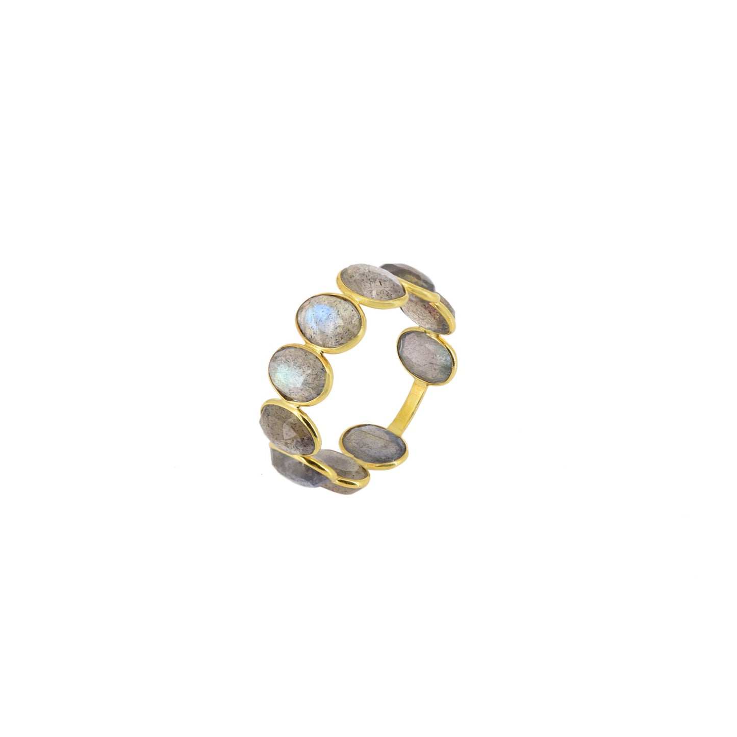 Labradorite Semi Precious Stone Band Ring 18K Gold