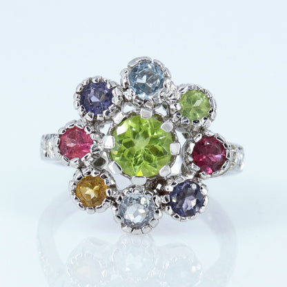 925 Sterling Multi Gemstone Ring Silver