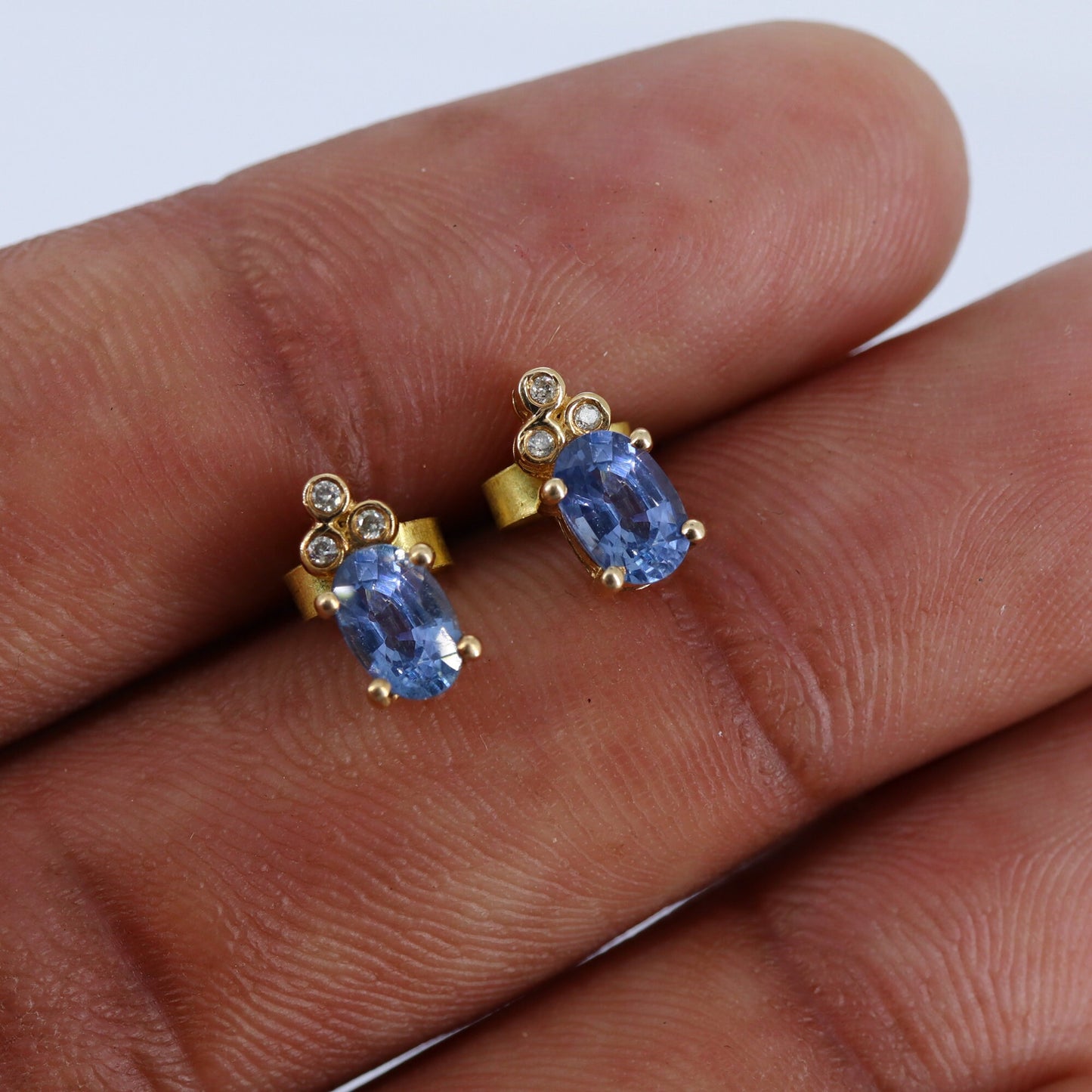 Yellow Studded Blue Sapphire Studs Sapphire Earring 14K Gold