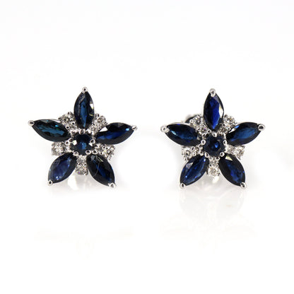 Blue Sapphire Stud Earring 14K Gold