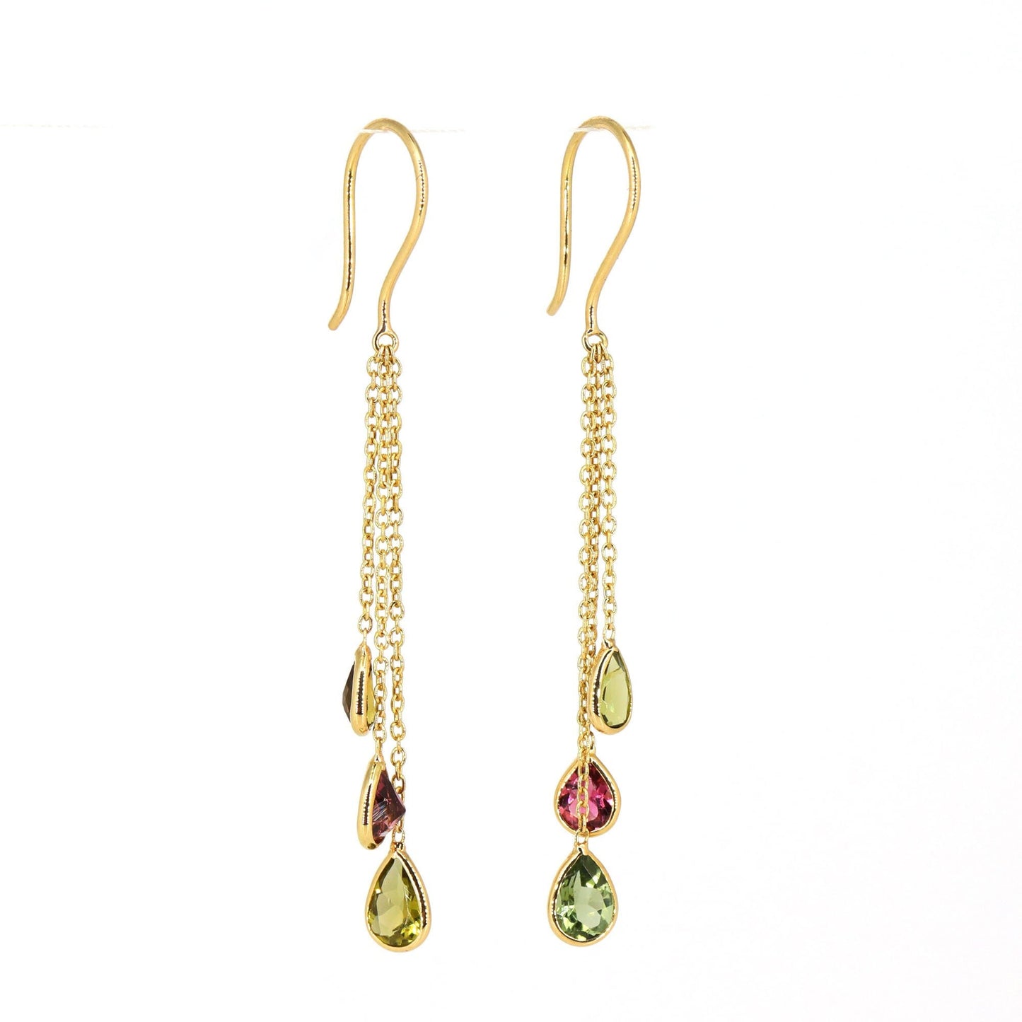 Yellow Handmade Multi Tourmaline Hanging Earring 18K Gold