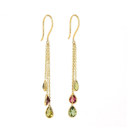 Yellow Handmade Multi Tourmaline Hanging Earring 18K Gold