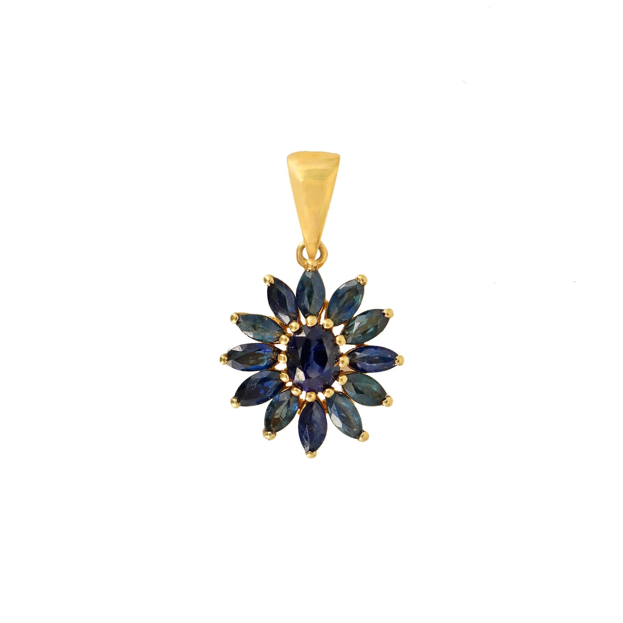 Sunflower Design Sapphire Necklace 14K Gold
