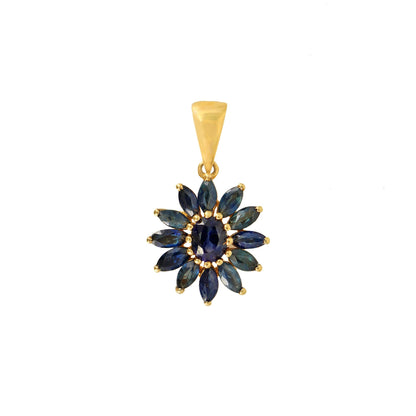Sunflower Design Sapphire Necklace 14K Gold