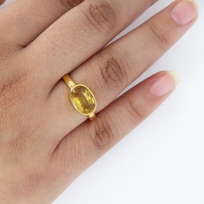Statement Oval Cut Yellow Sapphire Unisex Ring 14K Gold