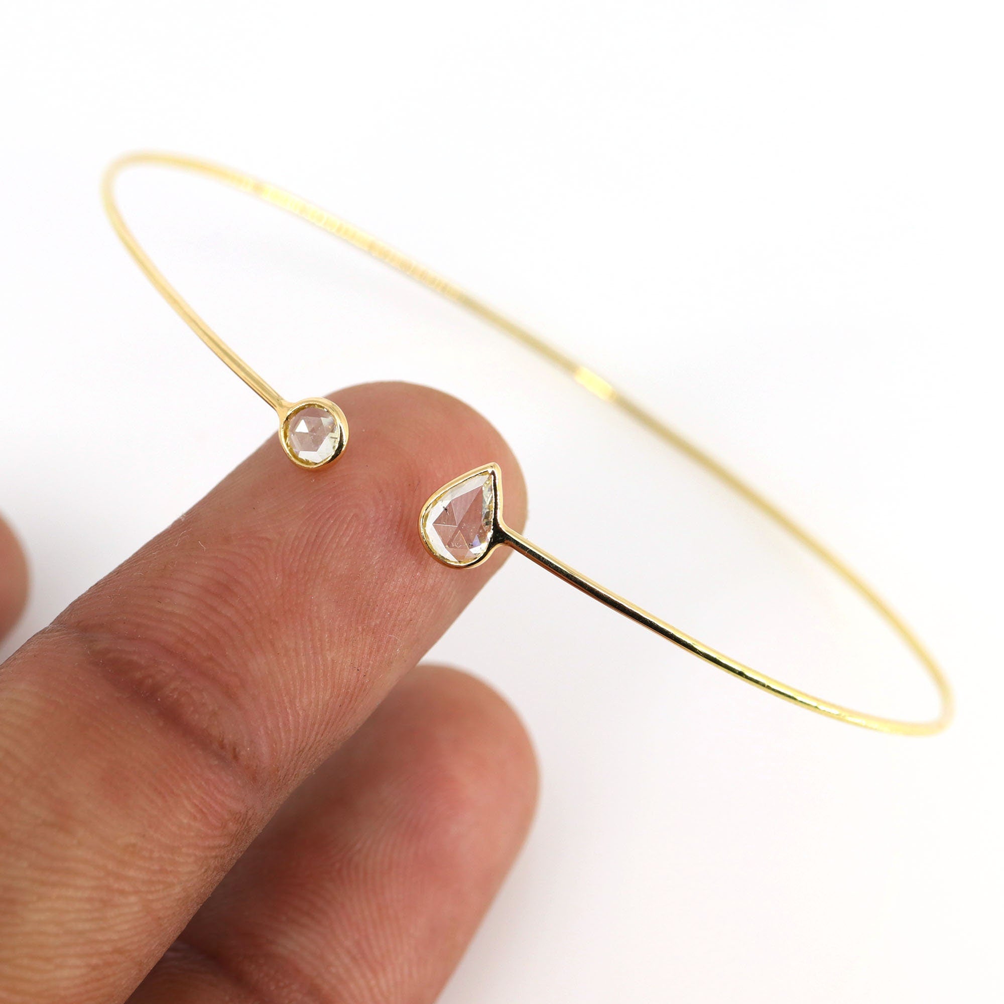 Flexible Bangle Rose Cut . Round Rose Cut Pear Rose Cut Girl Bangle Handmade Bangle. 18K Gold