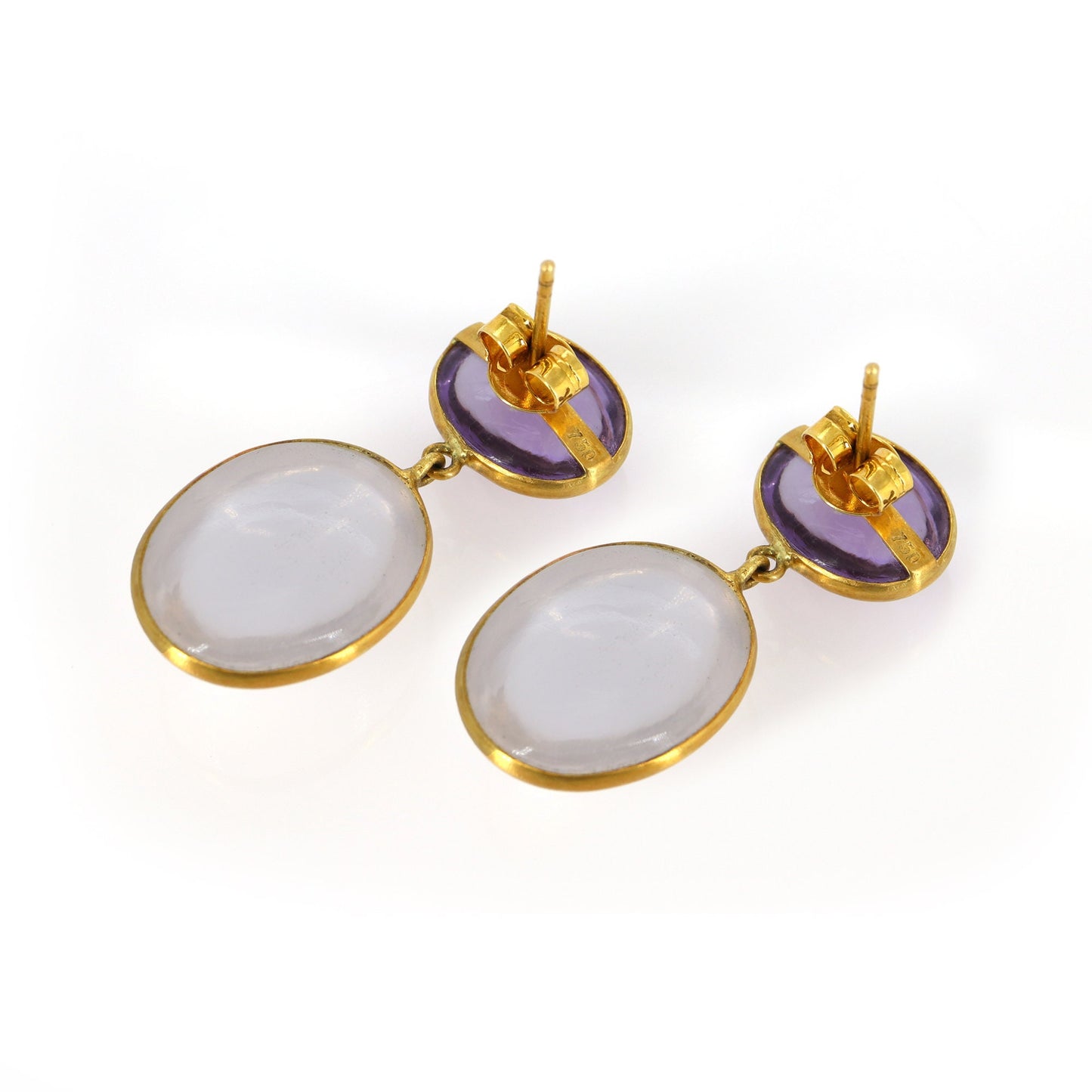 Amethyst & Rose Quartz Cabochon Earring 18K Gold
