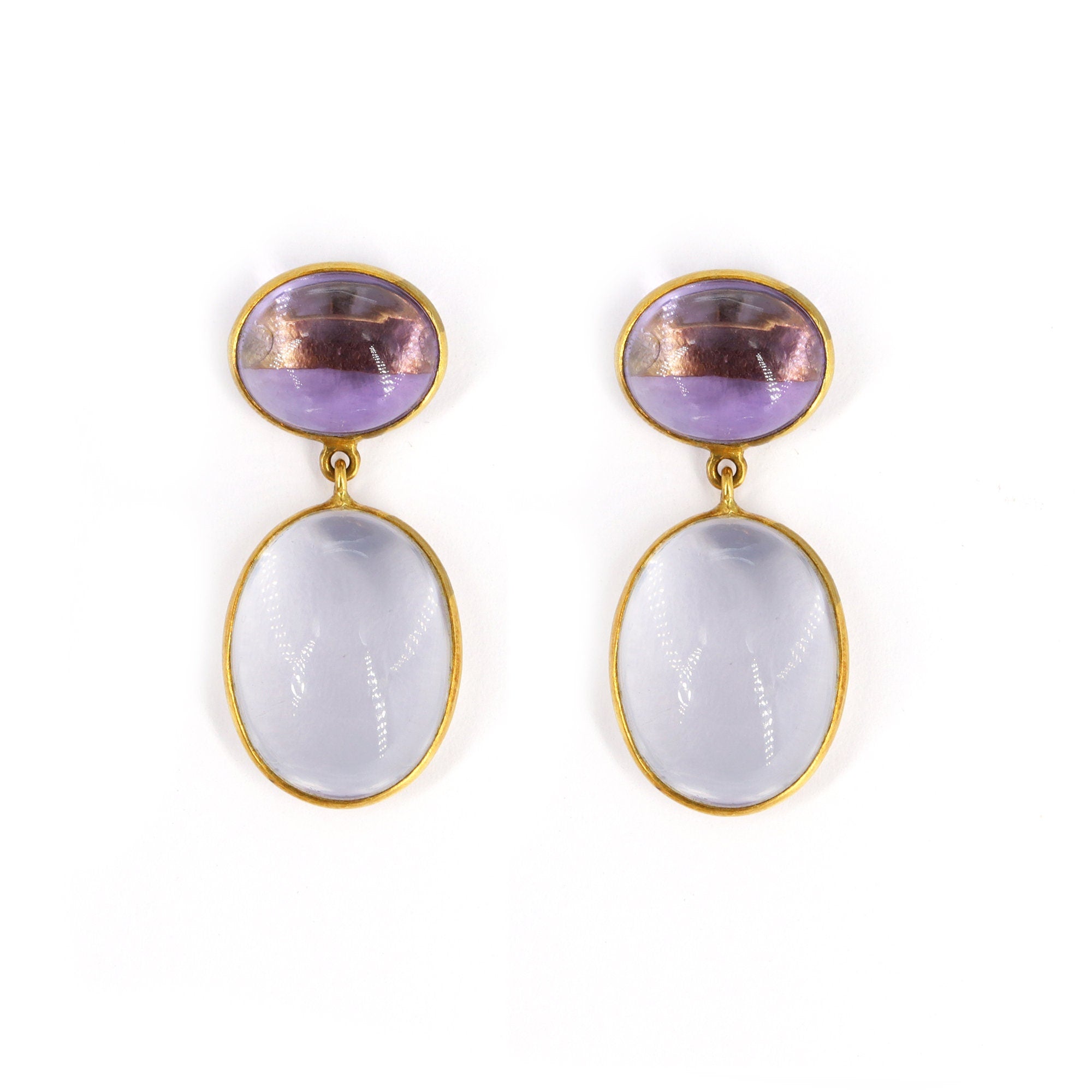 Amethyst & Rose Quartz Cabochon Earring 18K Gold