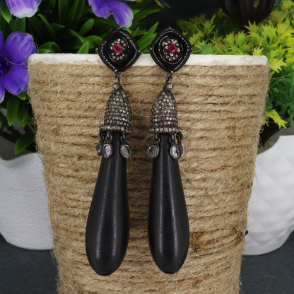 Black Onyx Ruby White Topaz Drop Shape Earring