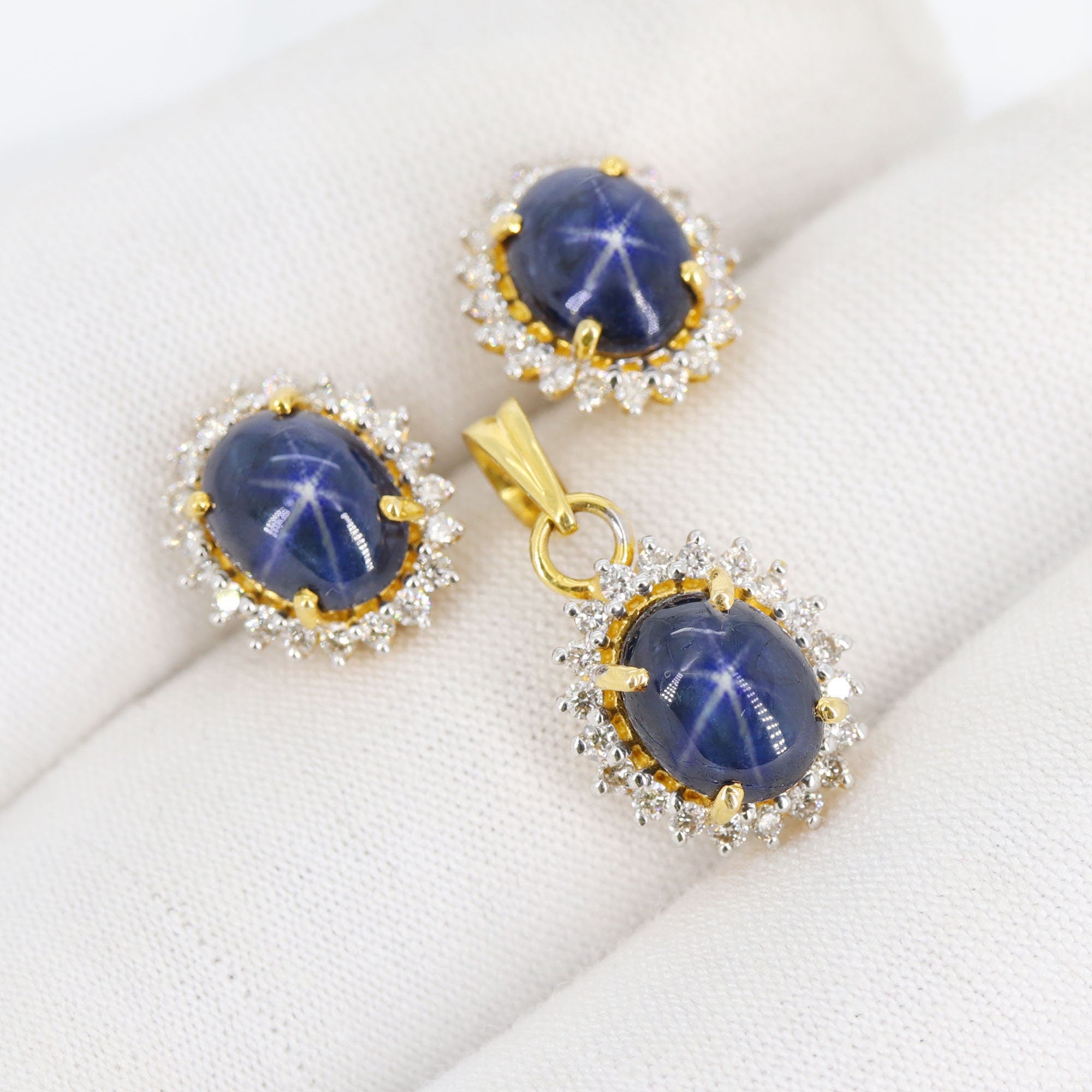 Blue Star Sapphire Jewelry Women Star Sapphire & Pendant 14K Gold