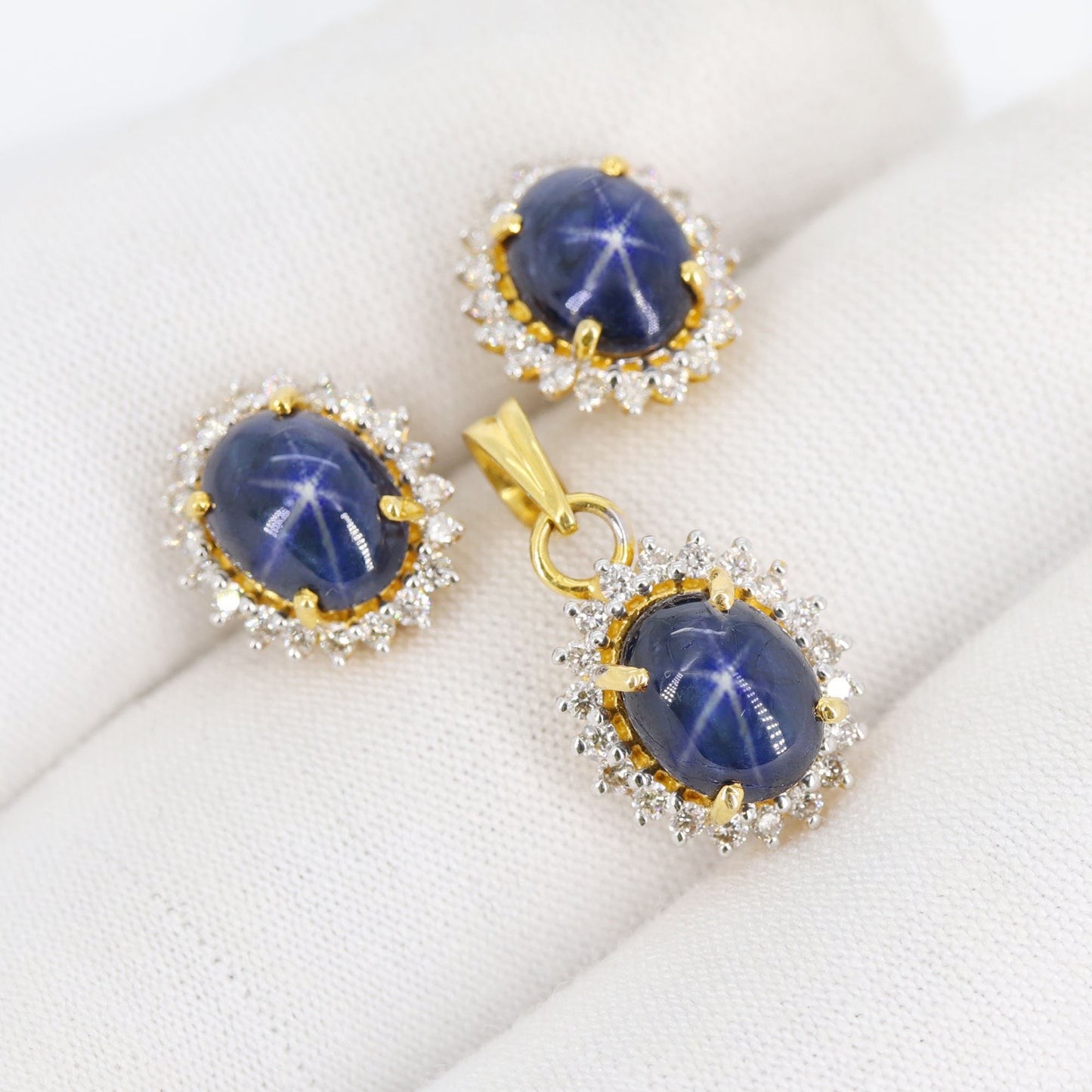 Blue Star Sapphire Jewelry Women Star Sapphire & Pendant 14K Gold