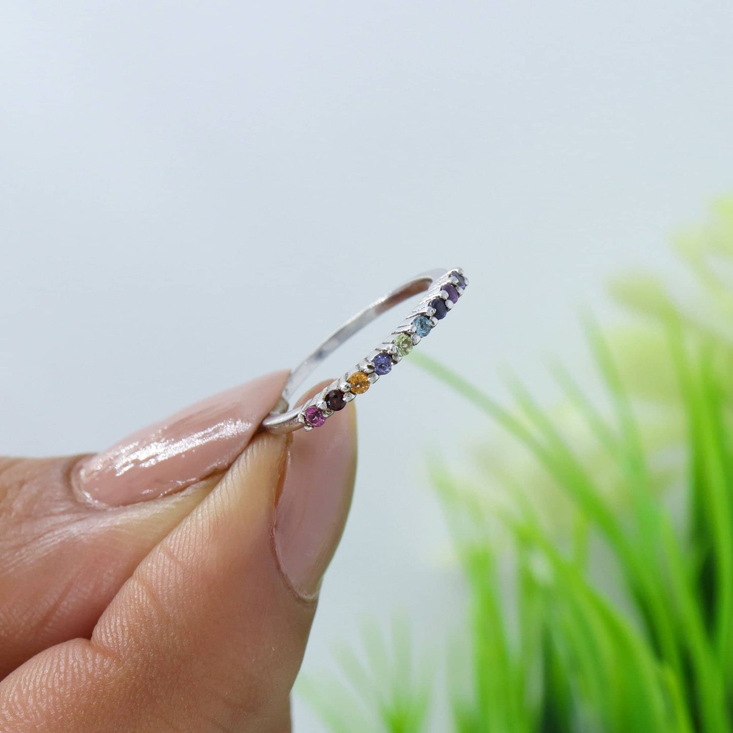 Beautiful Multi Semi Precious Gemstone Ring Silver