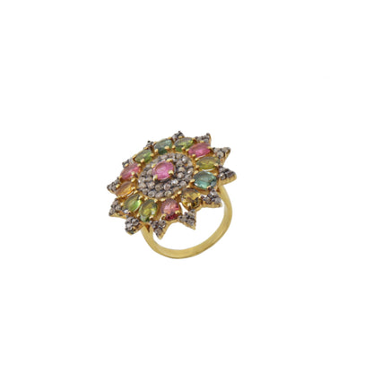 Multi Color Oval Tourmaline Ring Silver