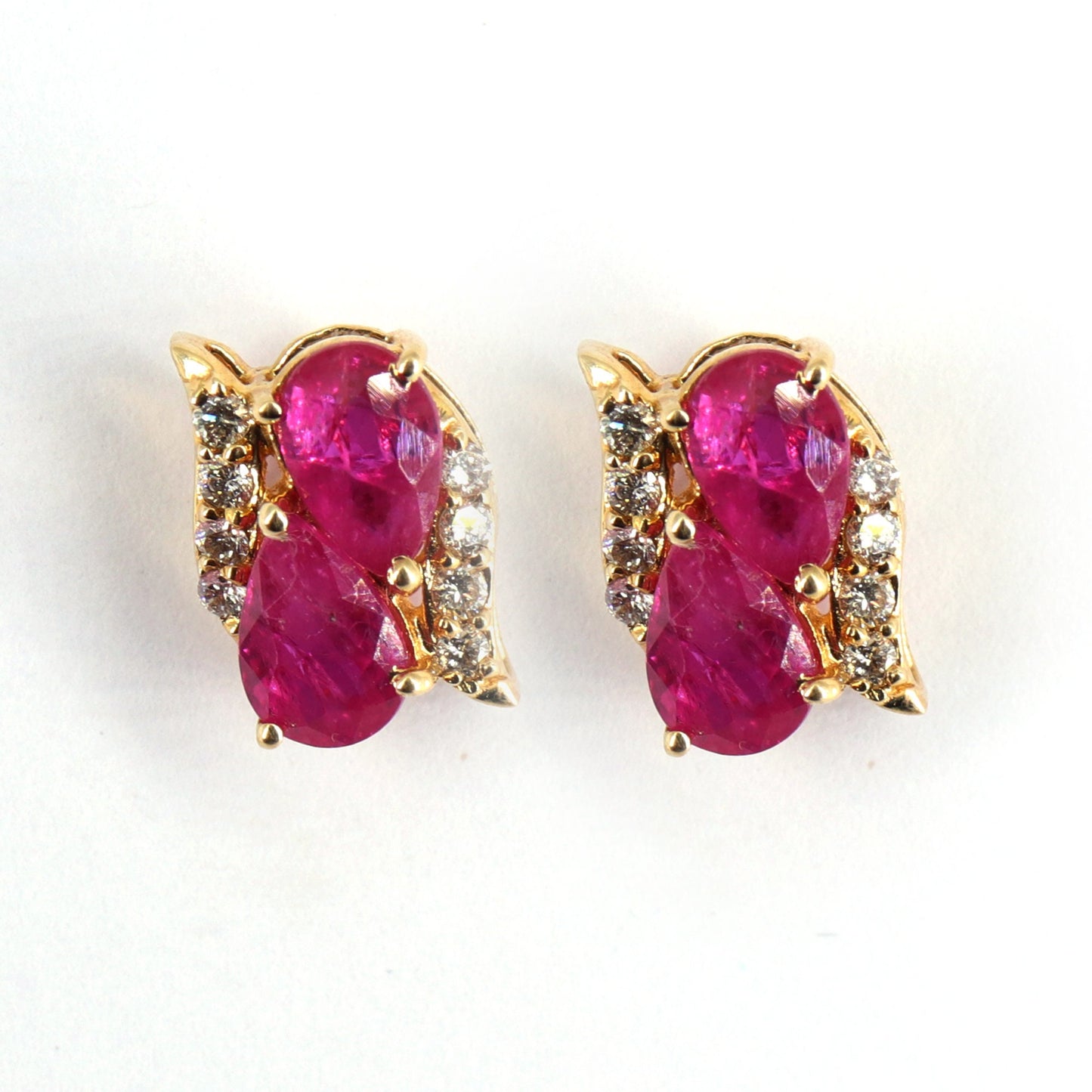 Yellow Classy Ruby Pear Cut Pushbacks Studs/ Small Earring 14K Gold