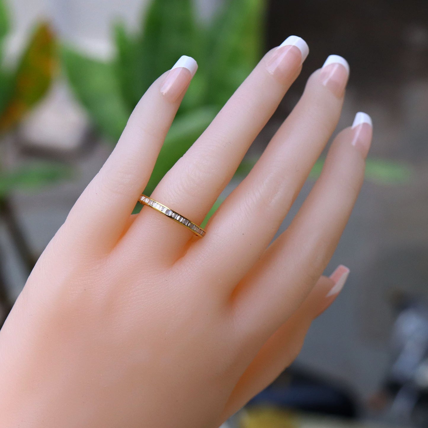0.65 Carats Full Eternity Tapered Baguette Wedding Band Yellow Eternity Anniversary Band Channel Ring 18K Gold
