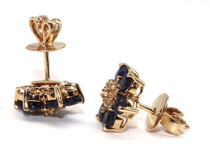 Genuine Blue Sapphire Stud Earring 14K Gold