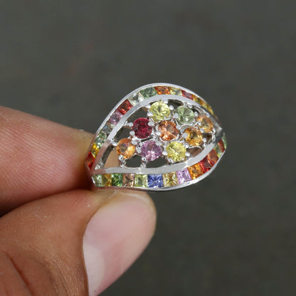 Unique Multi Sapphire Ring Silver