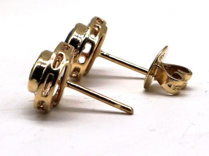 Yellow Studs Blue Sapphire Bezel Setting Fine Sapphire Earring 14K Gold