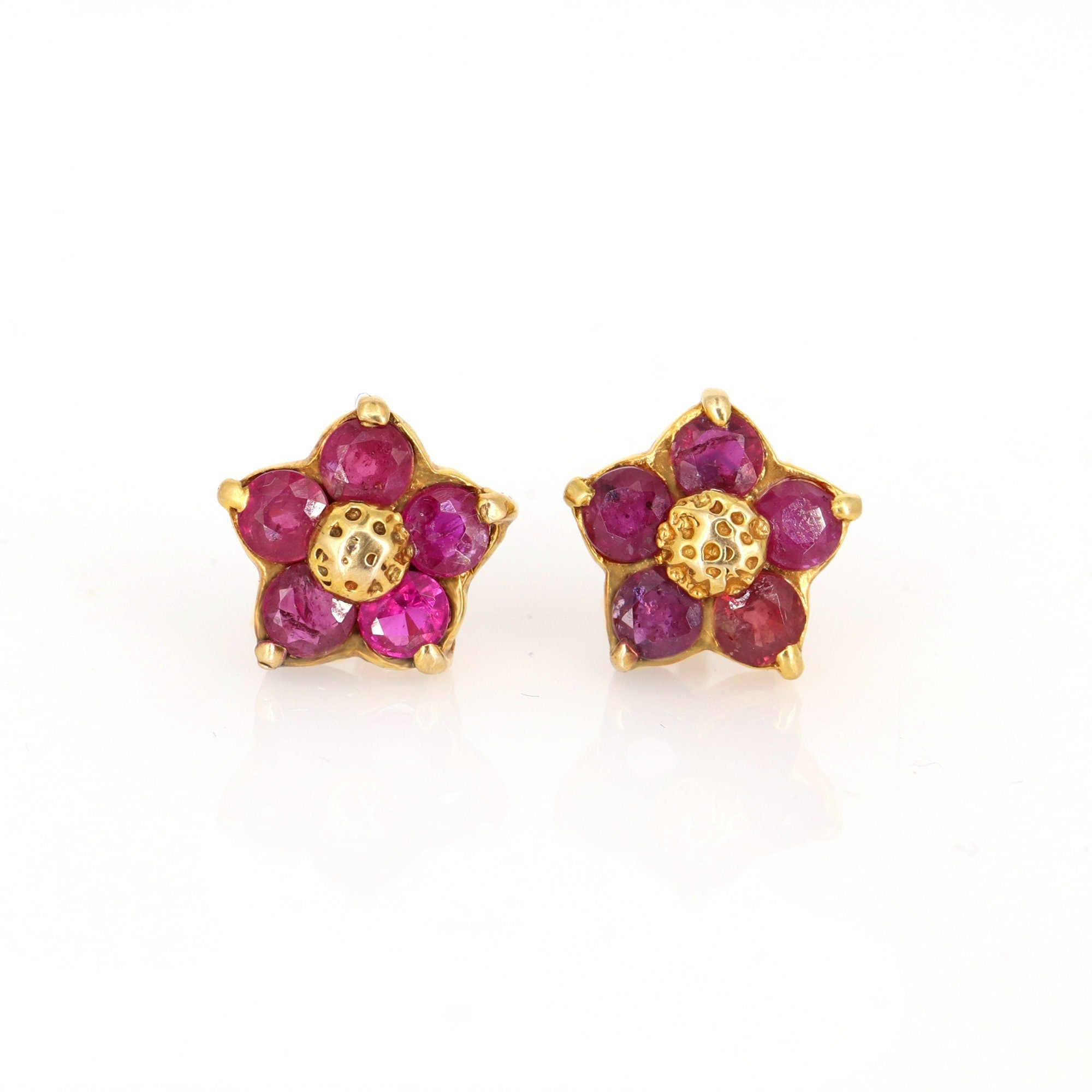 2.50 Round Cut Red Ruby Wedding Push Back Stud Flower Earring 18K Gold