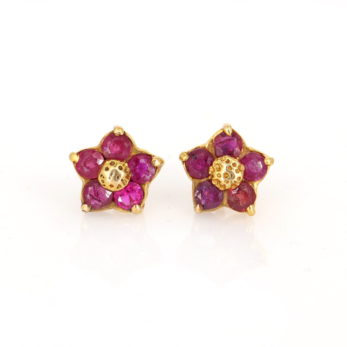 2.50 Round Cut Red Ruby Wedding Push Back Stud Flower Earring 18K Gold