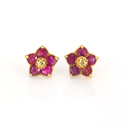2.50 Round Cut Red Ruby Wedding Push Back Stud Flower Earring 18K Gold