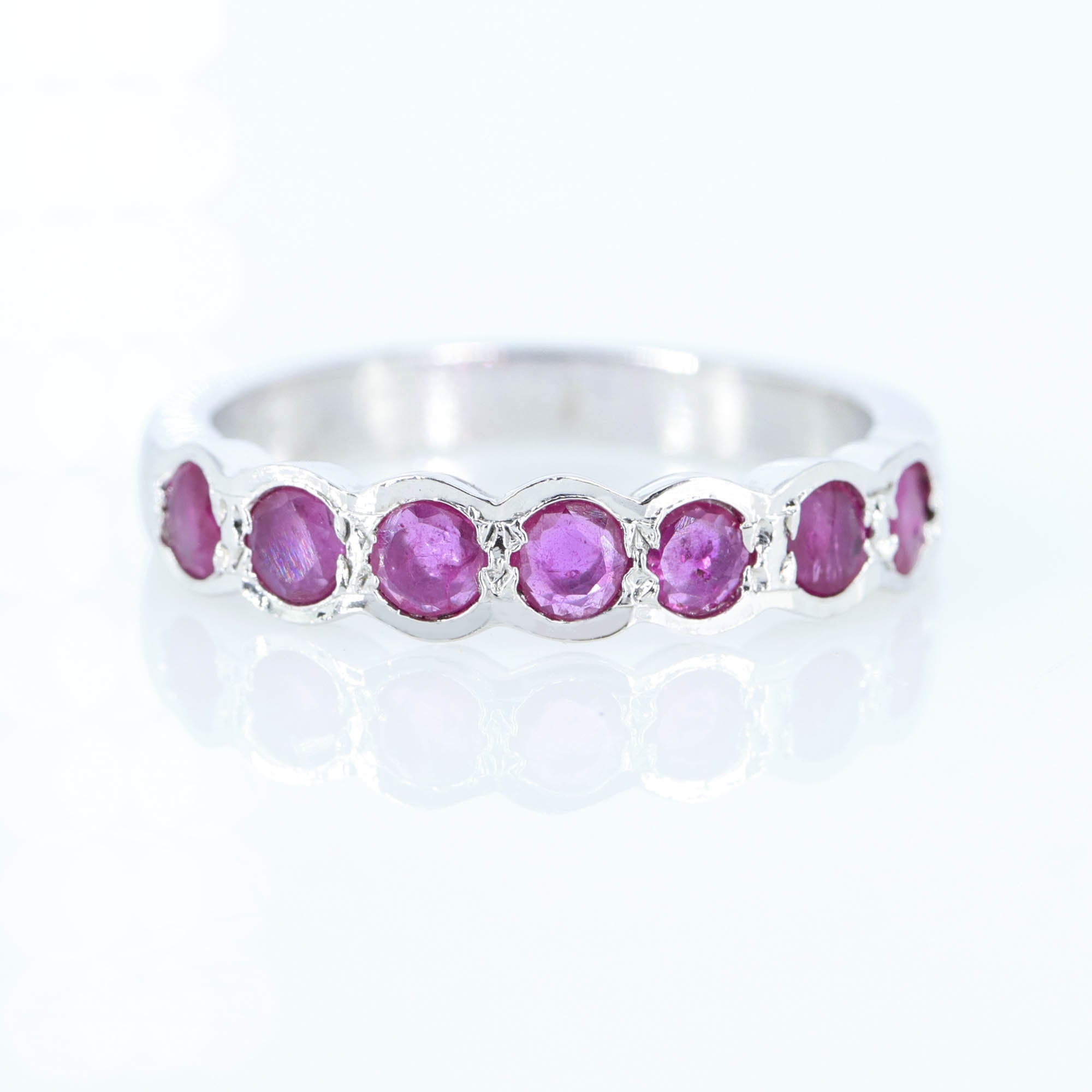 Half Eternity Band Ruby Ring Silver