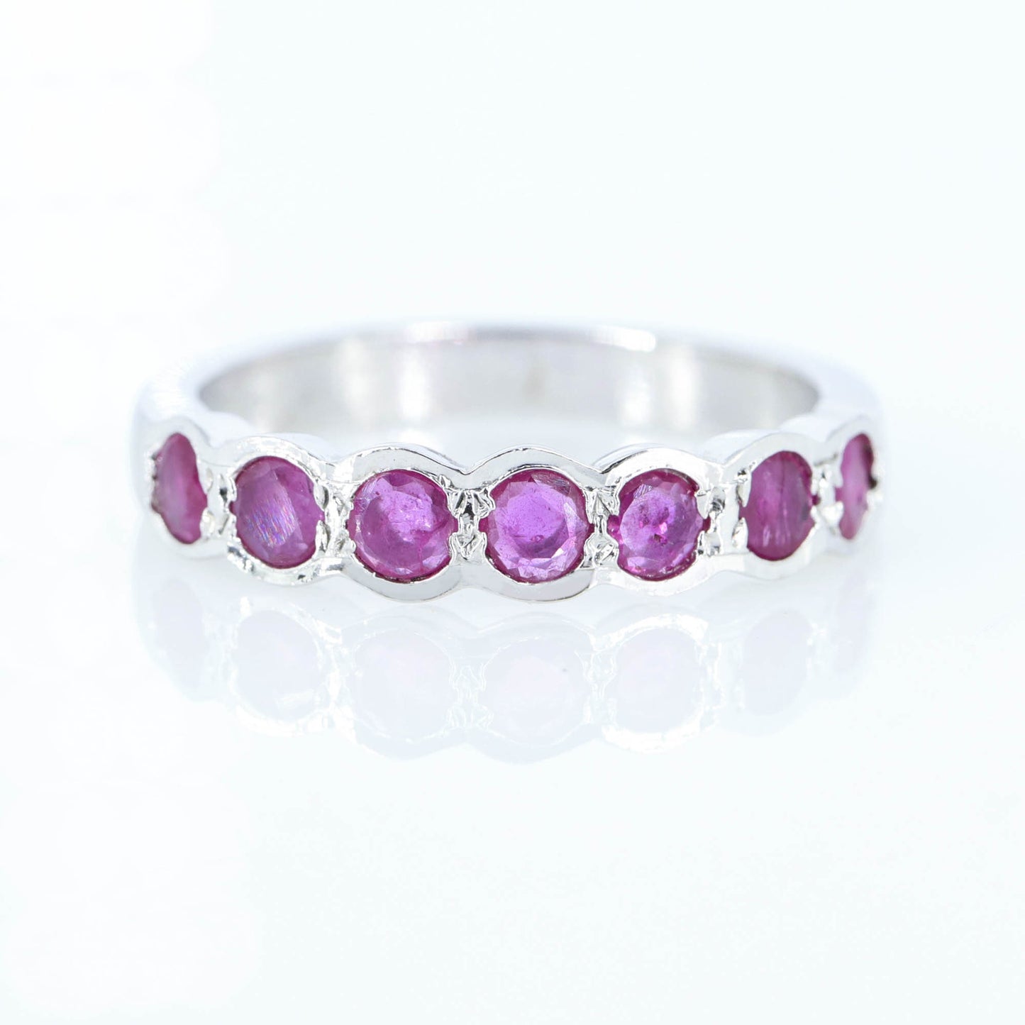 Half Eternity Band Ruby Ring Silver