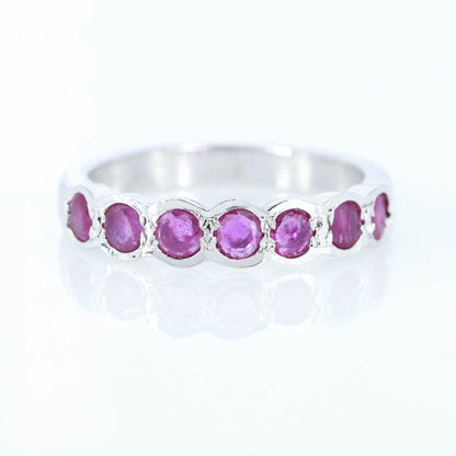 Half Eternity Band Ruby Ring Silver