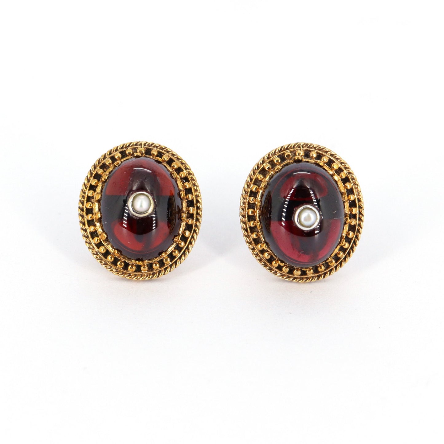 Oval Garnet Gemstone Studs Filigree Studs 9K Yellow Earring Gold