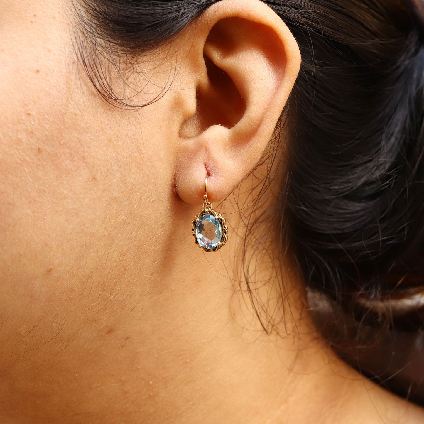 Rare Vintage Blue Topaz Jewel Drop Earring Gold