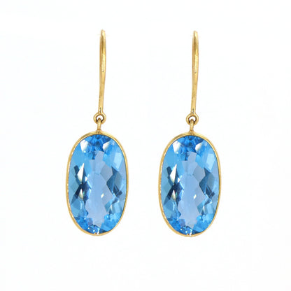 Oval Shape Blue Topaz Earring 18K Gold