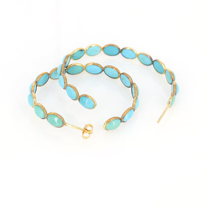 Large 18Kt Hoops Turquoise Hoop Earring Gold