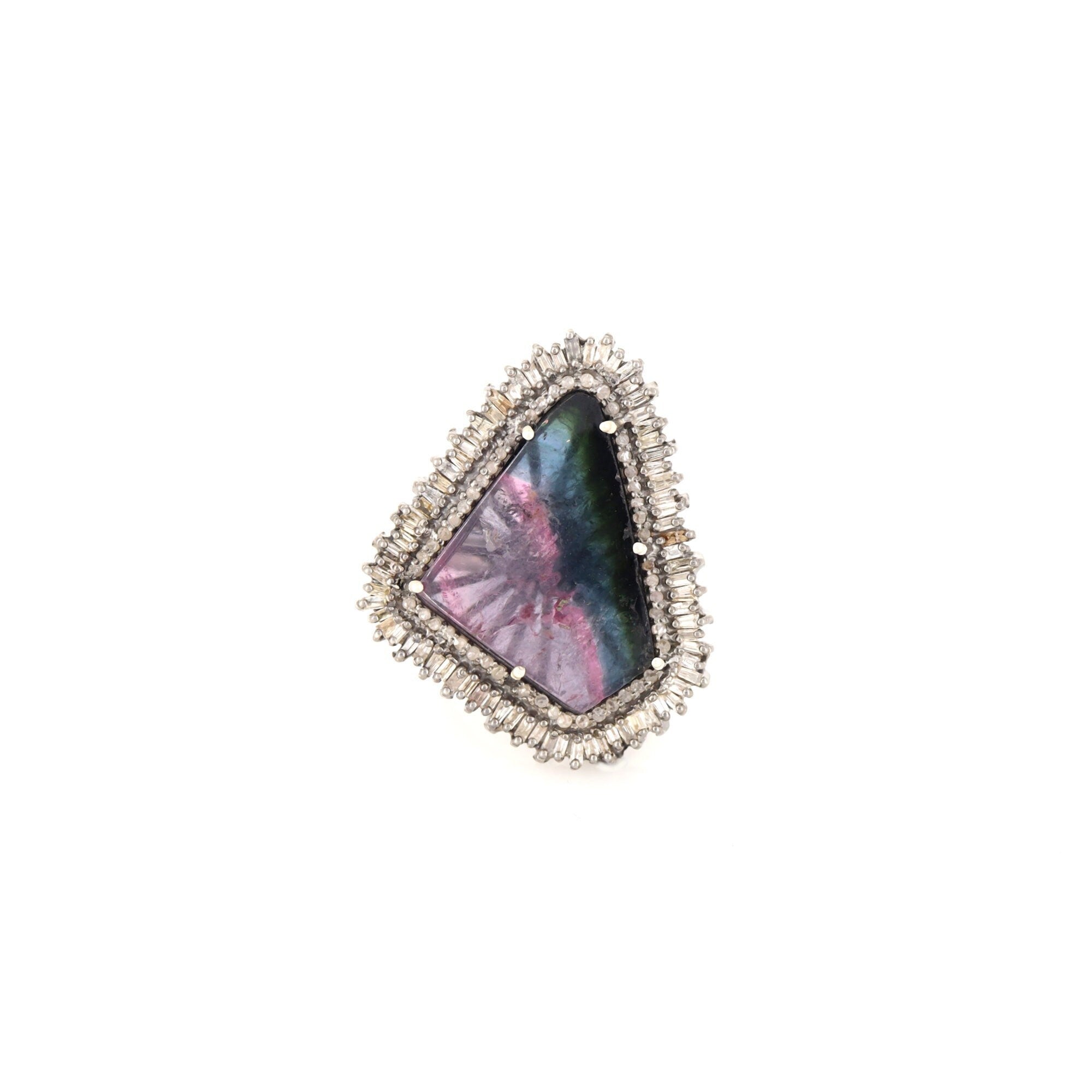 Bio Tourmaline Multi Color Stone Ring Silver
