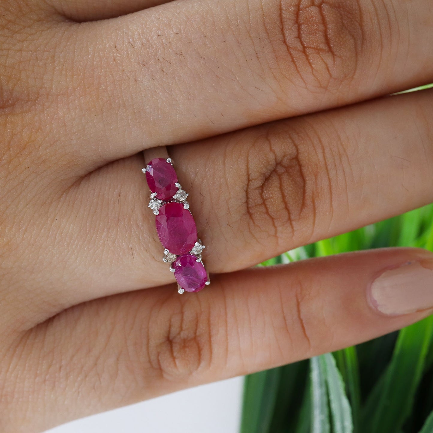 Ruby Three Stone Ring Silver