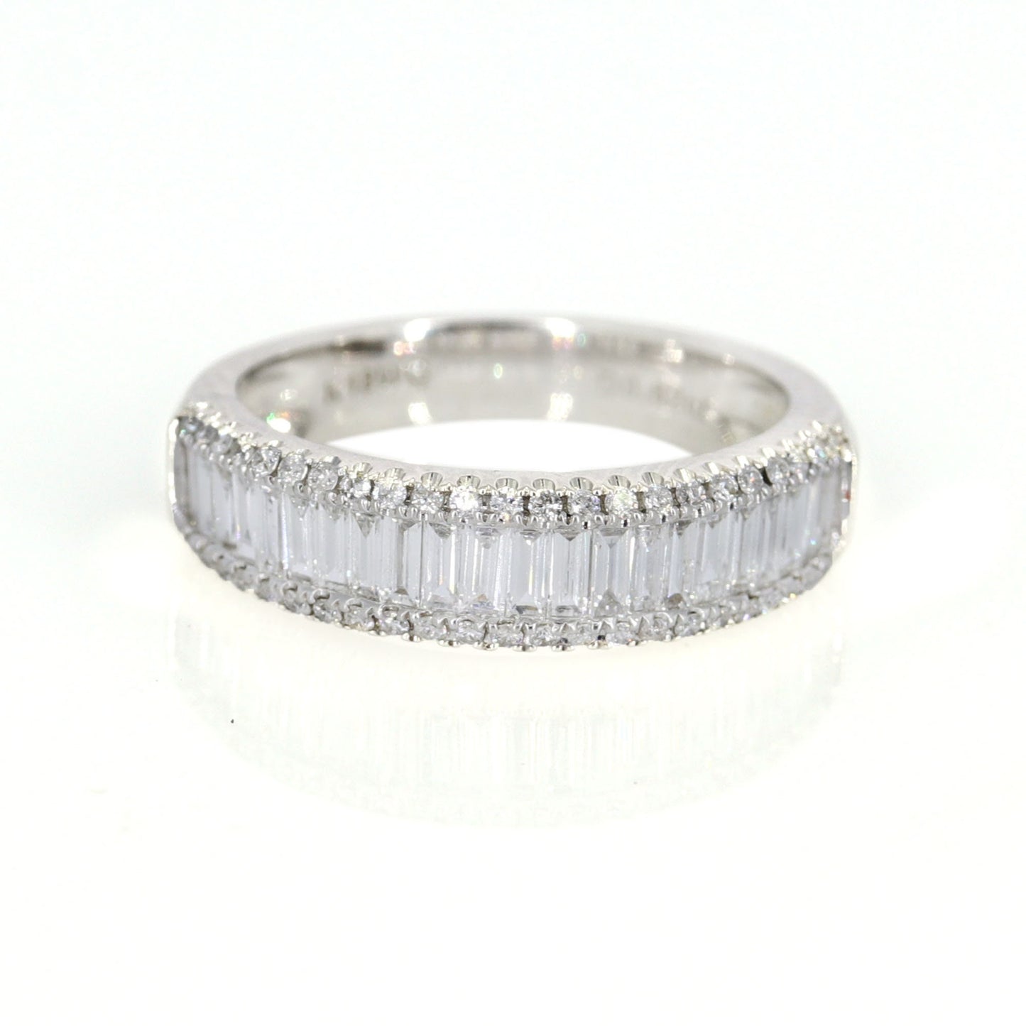 Half Eternity White Band Baguette Round Cut Ring 18K Gold