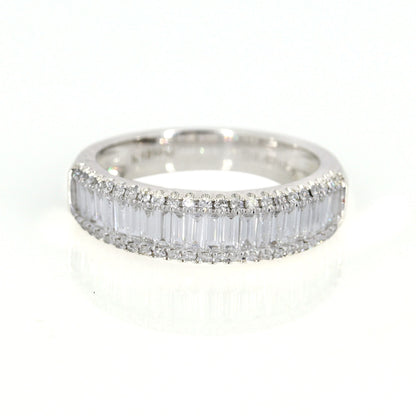 Half Eternity White Band Baguette Round Cut Ring 18K Gold