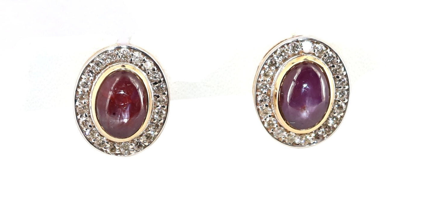 Star Ruby Studs Yellow Studded Real Certified Genuine Ruby Cabochon Solitaire Earring 14K Gold
