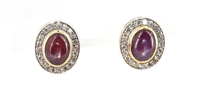 Star Ruby Studs Yellow Studded Real Certified Genuine Ruby Cabochon Solitaire Earring 14K Gold